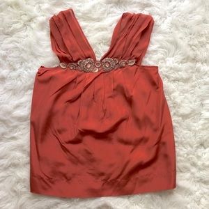 BCBGMAXAZRIA 100% Silk Beaded Blouse Sz Small